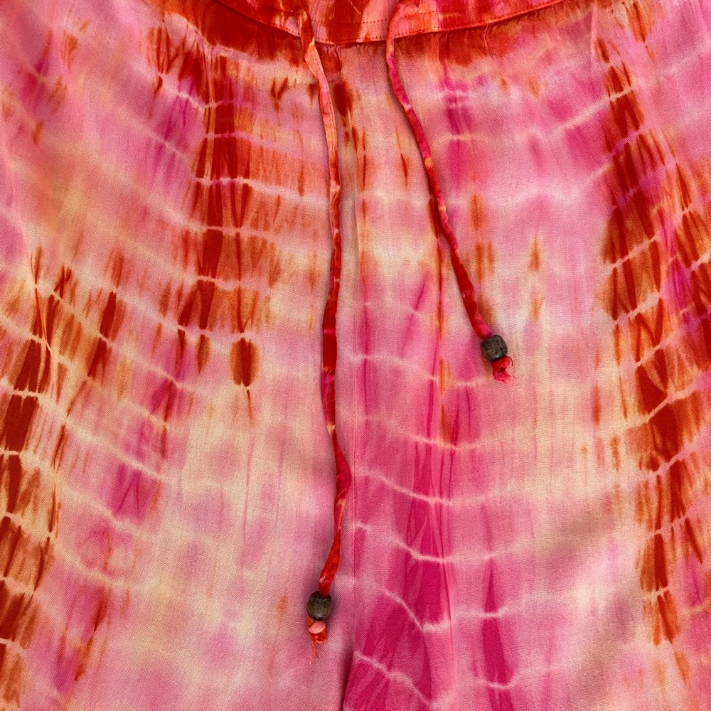 CAL STYLE || WIDE LEG W/DRAWSTRING || ORANGE HOT PINK YELLOW TYE DYE || SIZE: L - Picture 4 of 8